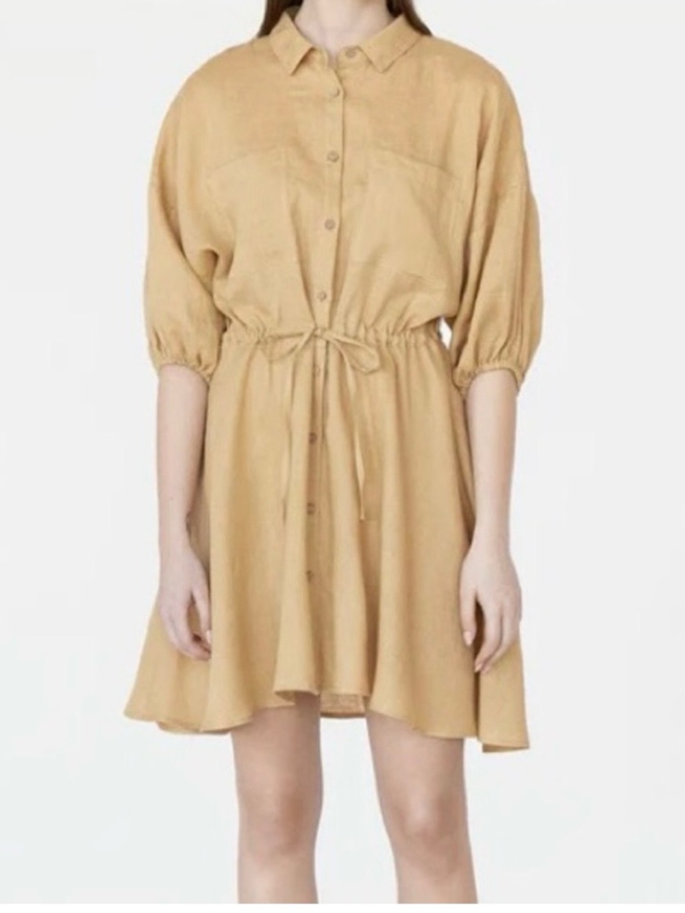 Magic Linen‎ Julien 100% Linen Shirt Dress Button Front Tie Waist Casual L/XL